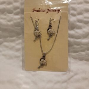 Fashion Womens Silver Cream Ostrich Adjustable Charm Necklace Earring Set